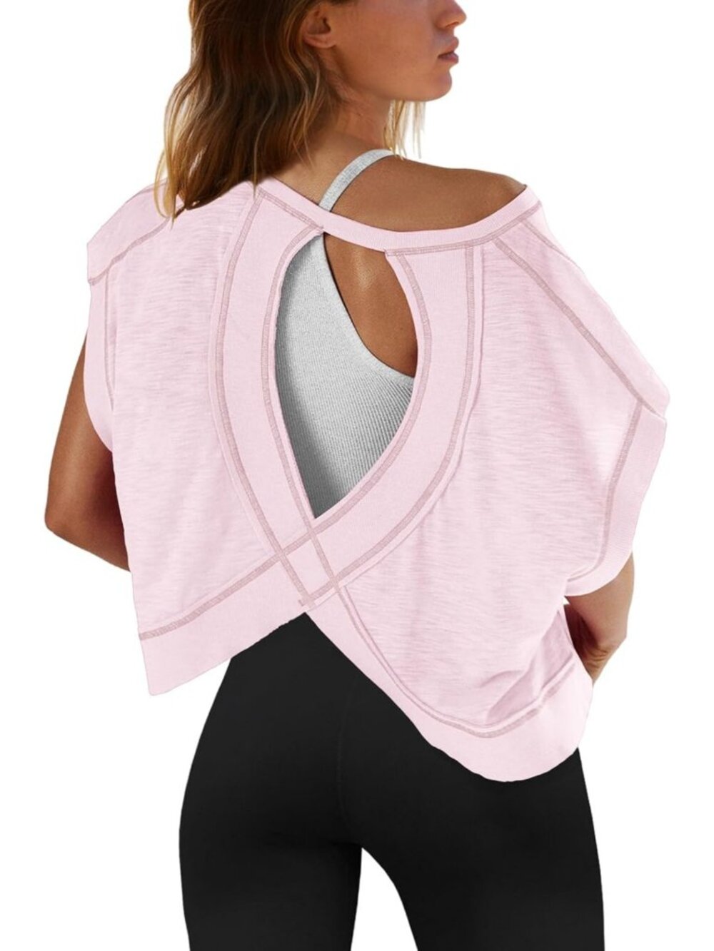 Backless Short Sleeve Workout Top for Women - Crop Gym Yoga Tee, Athletic Shirt